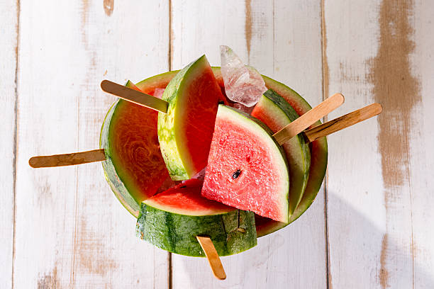 Fresh watermelon as popsicle stock photo