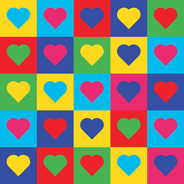 ilustrações de stock, clip art, desenhos animados e ícones de coração arte pop padrão - multi colored heart shape backgrounds repetition