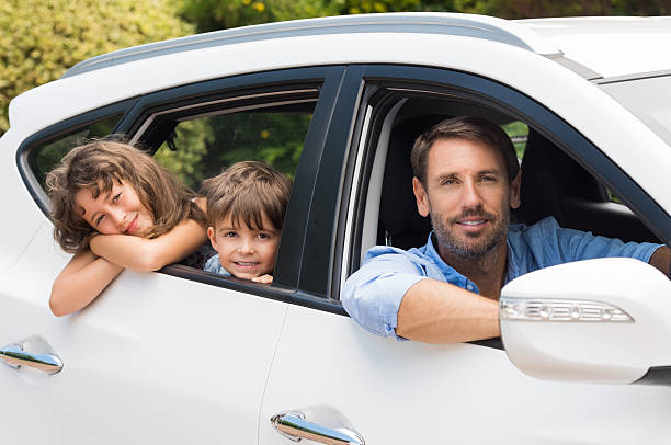 Family traveling by car around the Earth.