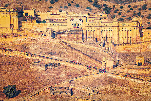 Vintage retro effect filtered hipster style image of famous Indian tourist destination  Amer (Amber) fort, Rajasthan, India