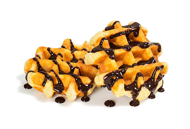 istock Belgian (Liege) Waffles with Chocolate Sauce on White Background 528294794