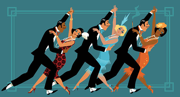 Retro party Group of people dressed in retro fashion dancing, EPS 8 vector illustration 1920 stock illustrations