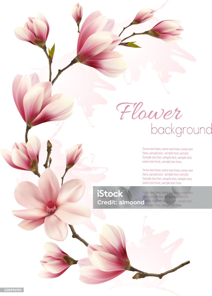 Nature background with blossom brunch of pink flowers. Vector April stock vector