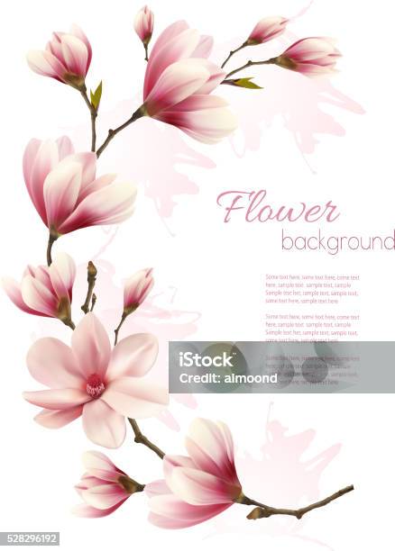 Nature Background With Blossom Brunch Of Pink Flowers Vector Stock Illustration - Download Image Now