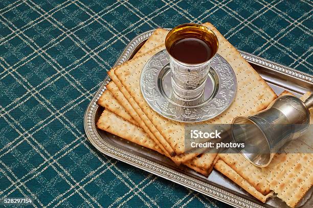 Pesach Stilllife With Wine And Matzoh Jewish Passover Bread Stock Photo - Download Image Now