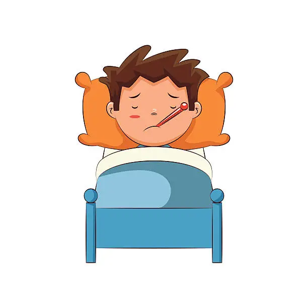 Vector illustration of Sick child in bed,