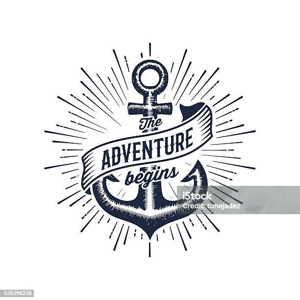 Adventure Begins Blue Anchor Stock Illustration - Download Image Now - Anchor - Vessel Part, Tattoo, Nautical Vessel