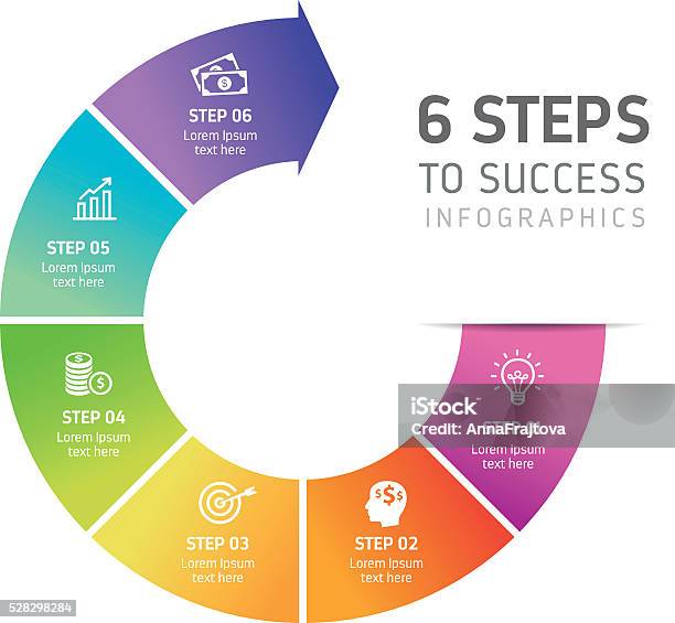 Six Steps Infographics Success Stock Illustration - Download Image Now - Number 6, Steps, Infographic