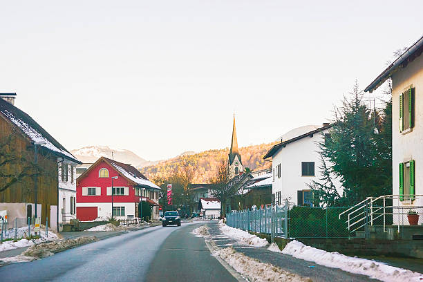 istock Road View on town in Switzerland in winter 528300184