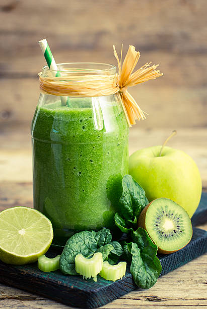 istock Healthy green smoothie in the jar 528303472
