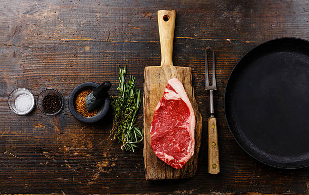 istock Raw meat Steak with ingredients and pan 528305380