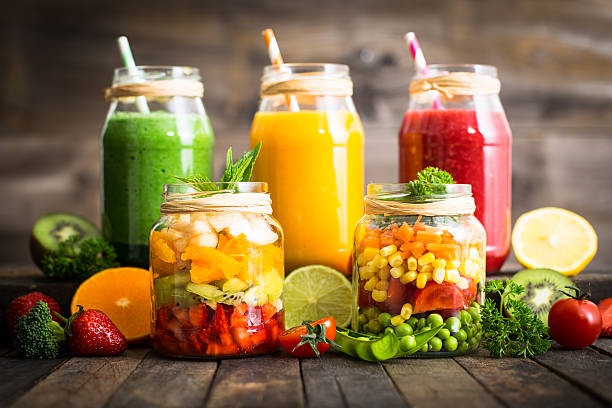 istock Healthy fruit and vegetable salad and smoothies in the jar 528305898