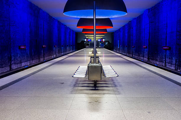 subway station with moving train and motion blur