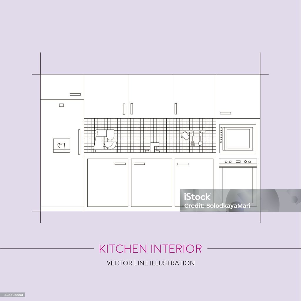 Kitchen Interior With Furniture Vector Illustration Stock Illustration ...