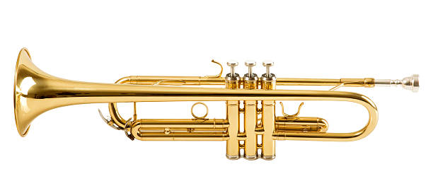 トランペットに白背景 - jazz music trumpet valve ストックフォトと画像