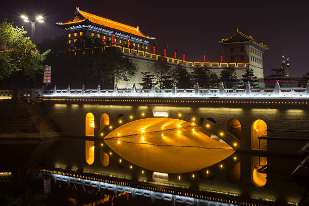 istock Illuminated famous ancient Bell Tower at night. China, Xian 528310700
