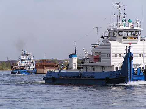 Tugboats on the river Yenisei