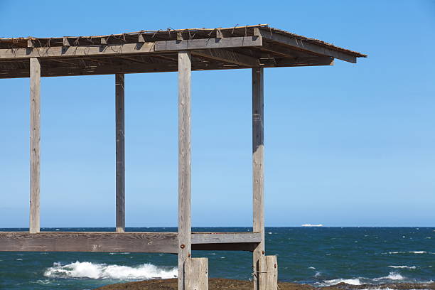 Beautiful blue sea from natural wood hut