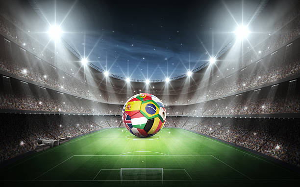 Stadium and national flags Soccer stadium with soccer ball cameroon photos stock pictures, royalty-free photos & images