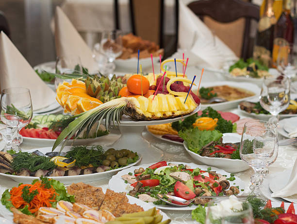 istock Beautifully banquet table with food 528314555