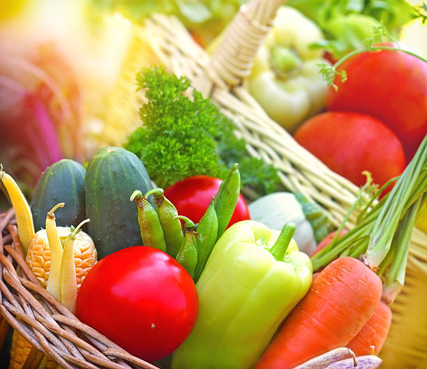 istock Fresh organic vegetables in wicker baskets 528315975