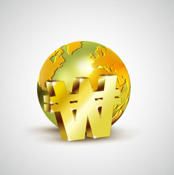 istock World economic concept with 3d gold world and Won currency 528316131