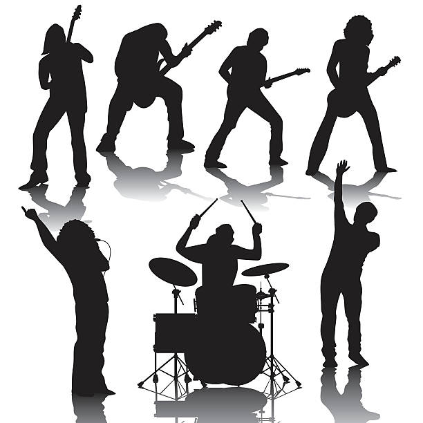Musicians Set of black silhouettes of musicians. Vector illustration guitar silhouettes stock illustrations