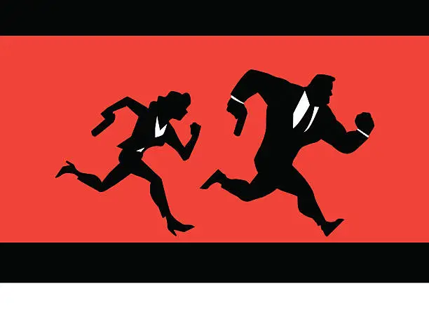 Vector illustration of Super Spies Couple Running Silhouette