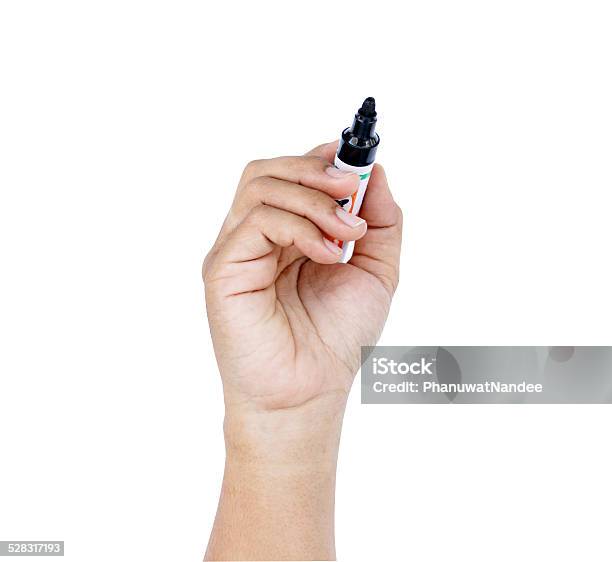 Hand Holding A Black Marker Isolated On White Background Stock Photo - Download Image Now
