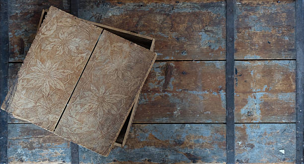 istock Wooden antique table with vintage box 528317223