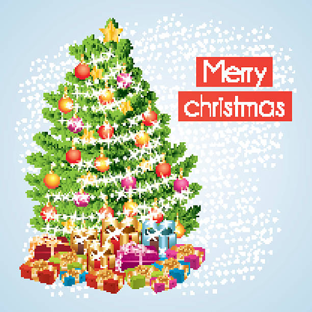 счастливого рождества поздравительная открытка с снег и подарки. - bow christmas ribbon red stock illustrations