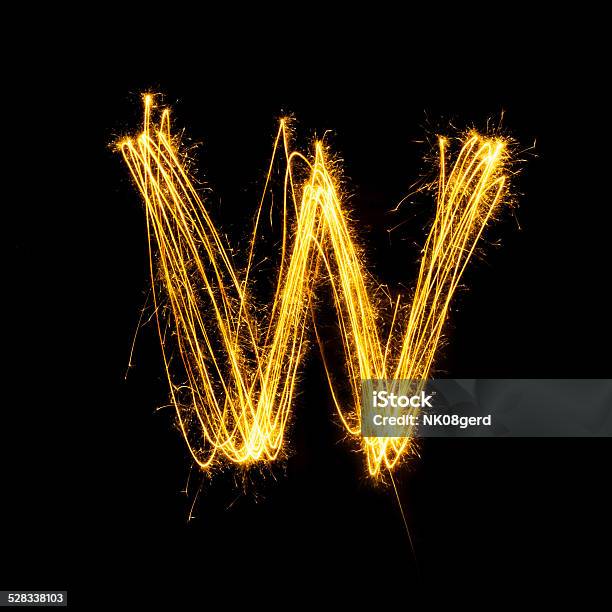 Sparkler Firework Light Alphabet W Stock Photo - Download Image Now - Alphabet, Black Color, Bright