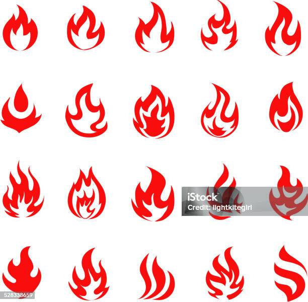 Red Fire Flame Icons And Pictograms Set Isolated Stock Illustration - Download Image Now - Abstract, Backgrounds, Bonfire