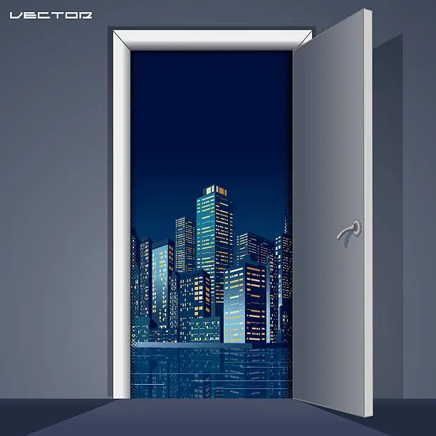 Vector illustration of Skyline over Door