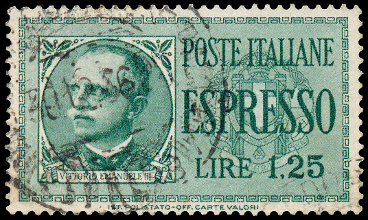 British Four Pence Green Used Postage Stamp showing Portrait of King George V, printed and issued in 1934