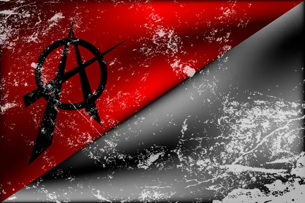 Vector illustration of Black and red anarchy flag with anarchy symbol