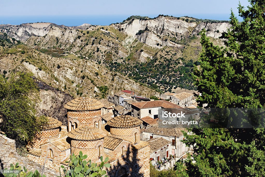 Village of Stilo in Calabria, Italy Village of Stilo with famous church built in the 10 th century , called the Cattolica, Calabria, Italy. Architecture Stock Photo