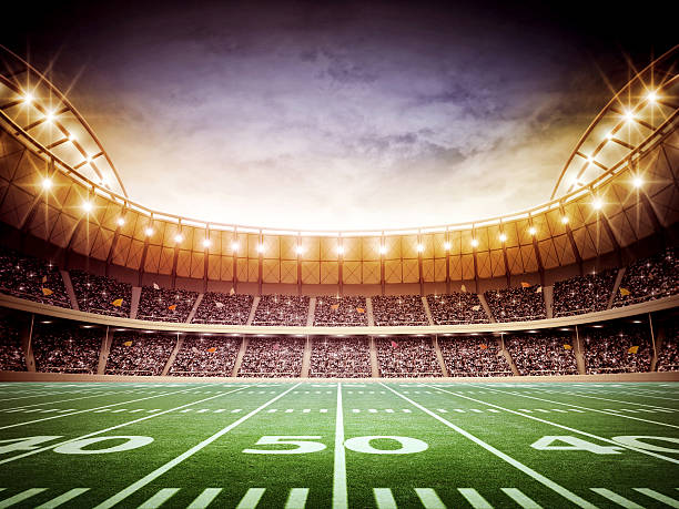光アメリカのサッカースタジアム - stadium american football stadium football field bleachers ストックフォトと画像