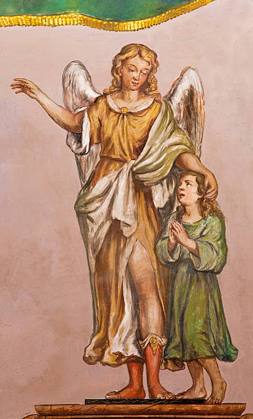 Seville - The baroque fresco of guardian angel Seville - The baroque fresco of guardian angel in church Hospital de los Venerables Sacerdotes by Juan de Valdes Leal (1622 - 1690). pics of guardian angels stock pictures, royalty-free photos & images
