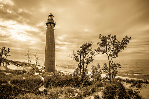 Port Germein old lighthouse in South Australia, on the eastern side of South Australia's Spencer Gulf overlooking Germein Bay. Port Germein was named after Samuel Germein, who moved into the territory in 1840.