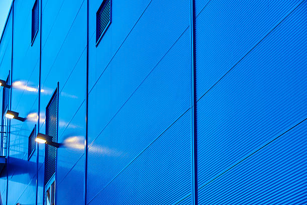 istock Part of blue warehouse at night with copy space 528358833