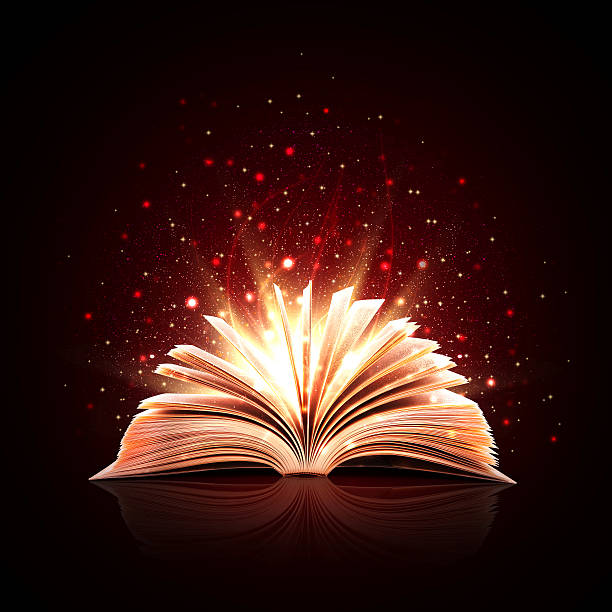 Magic book with magic lights Opened magic book bible art library stock pictures, royalty-free photos & images