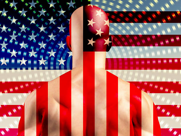 istock Muscular Man with USA Flag 528364223