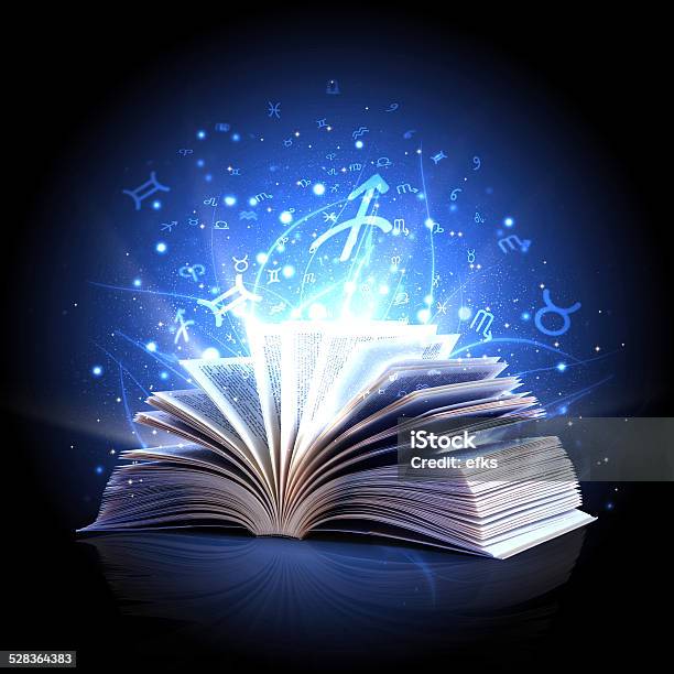 Magic Book With Zodiac Symbols Stock Photo - Download Image Now - Data, Storytelling, Book