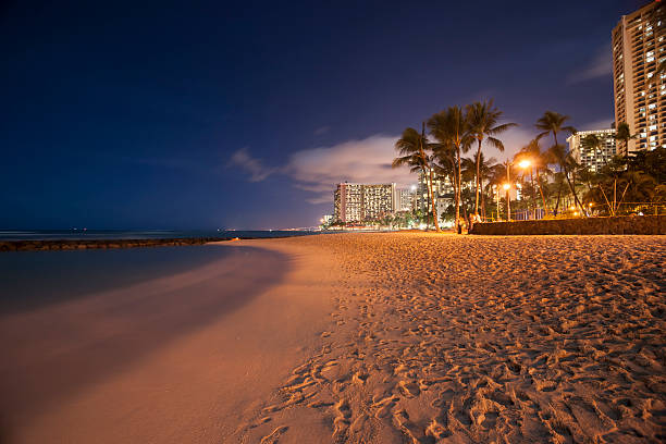 istock Night time scene, in tropical Waikiki. 528364817