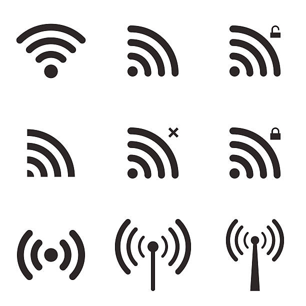 комплект wi-fi и беспроводных значки. wifi в зоне входа. - router wireless technology modem equipment stock illustrations