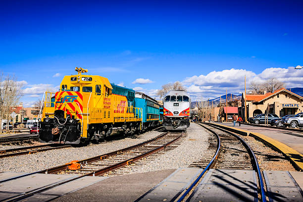 Santa Fe, NM, USA - December 7, 2012: An EMD FP45 and GP7 Locomotives in the Santa Fe Southern Railway depot and station in New Mexico