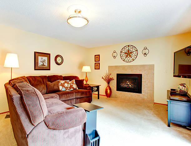 istock Cozy living room with fireplace 528380367