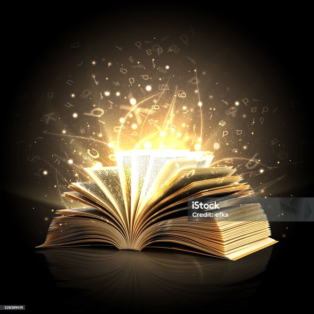 Magic Free Book Magic Book With Magic Lights And Letters Stock Photo - Download Image ...