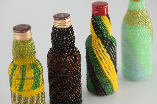 Colorful African bottles on display